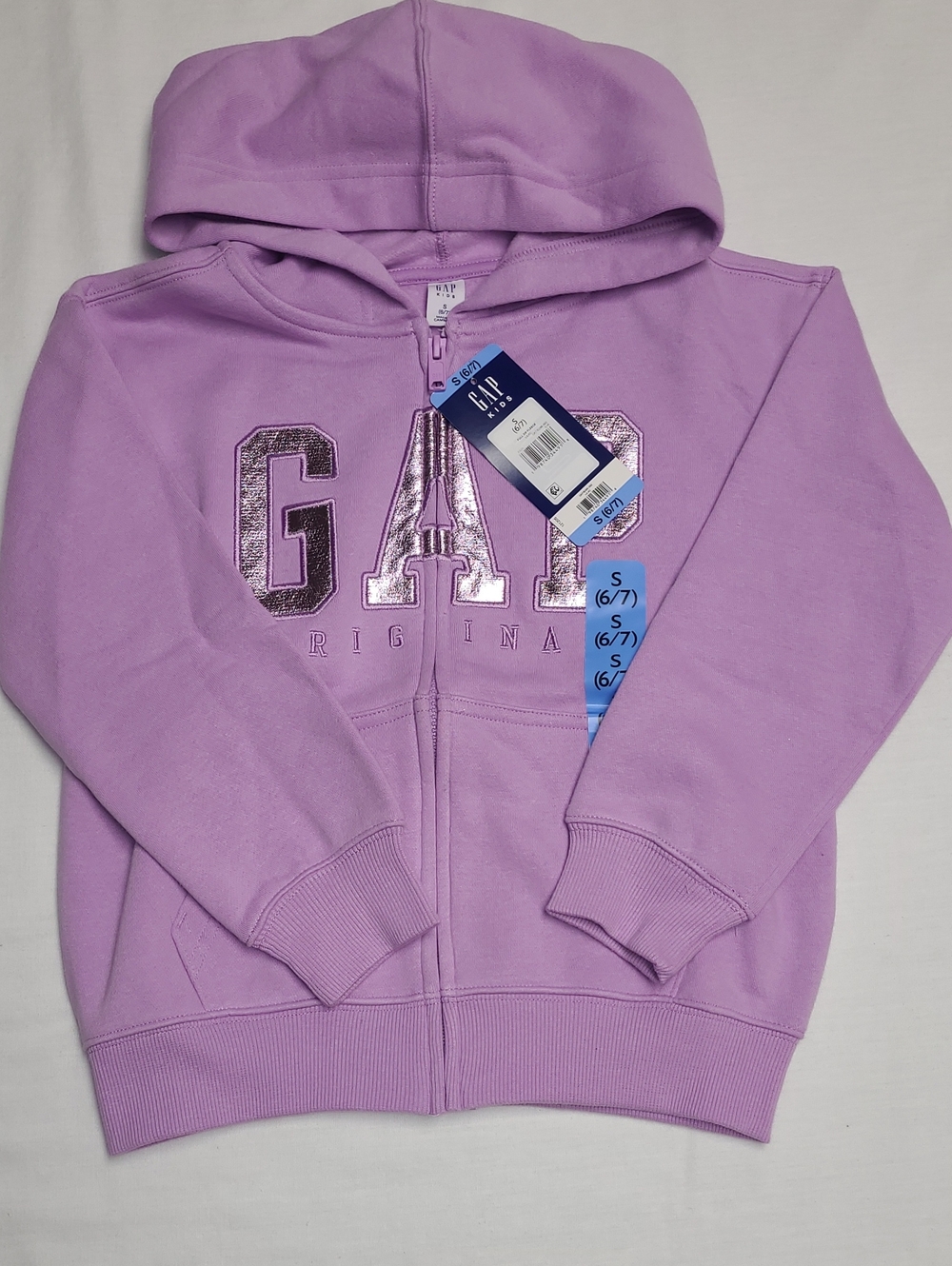 NWT GAP Lavender Girls' Hooded Zip Sweatshirt with Silver Sparkle Logo Y2K